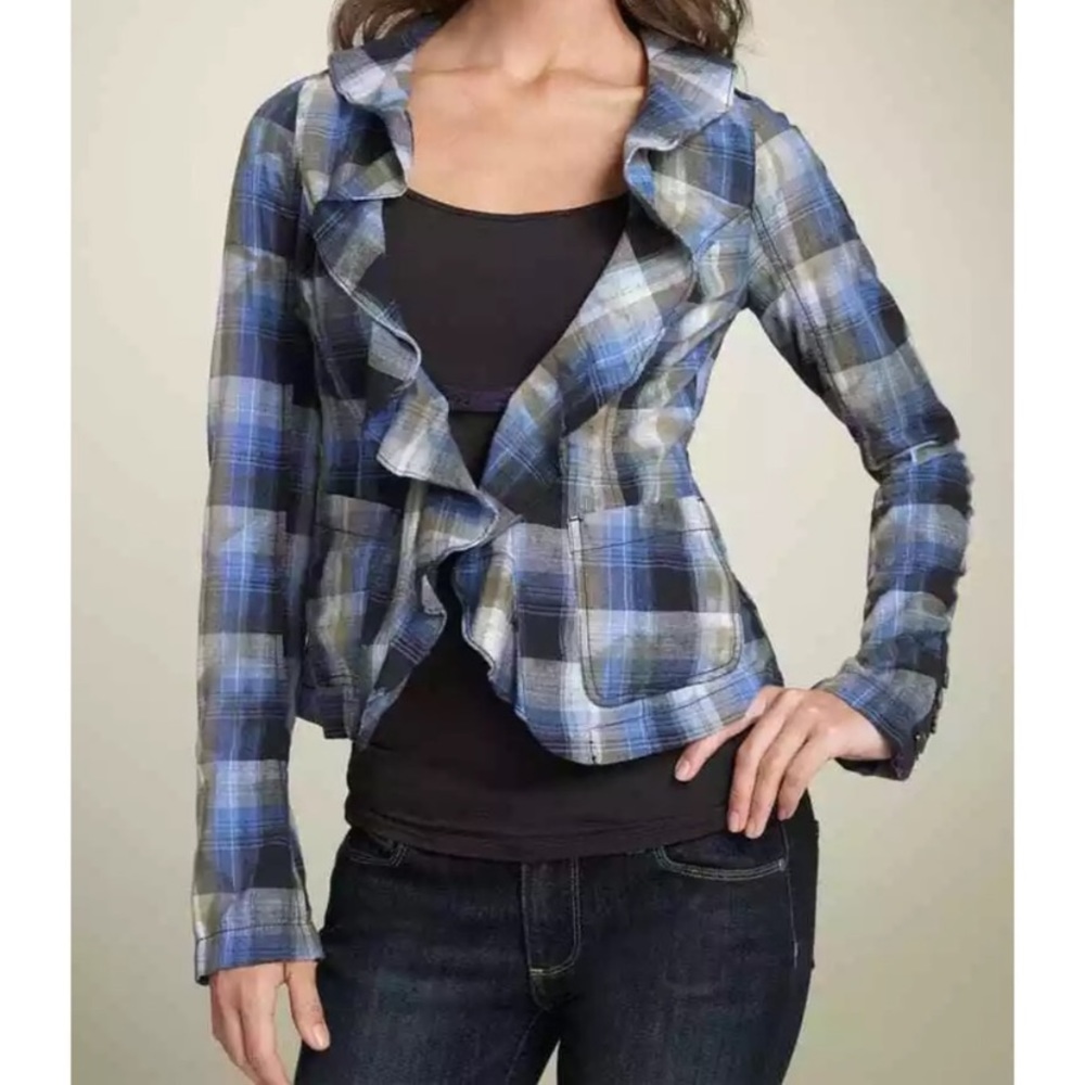 Free People liberty plaid ruffle blazer 4